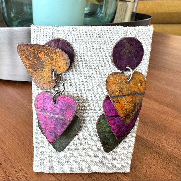Vintage Multicolor Heart Drop Earrings - Picture 10 of 10